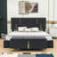 Ensemble de chambre à coucher 2 pièces Jiuliana, grand lit plateforme tapissier, repose-pieds avec rangement et pieds en métal-276175181