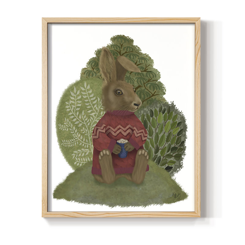 Latte Rabbit in Sweater Framed Print - Solid Wood, 15" H x 12" W
