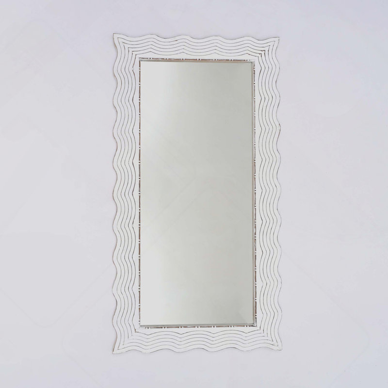 Miroir rectangulaire en bois massif sculpté à la main Wave Edge - Blanc rustique