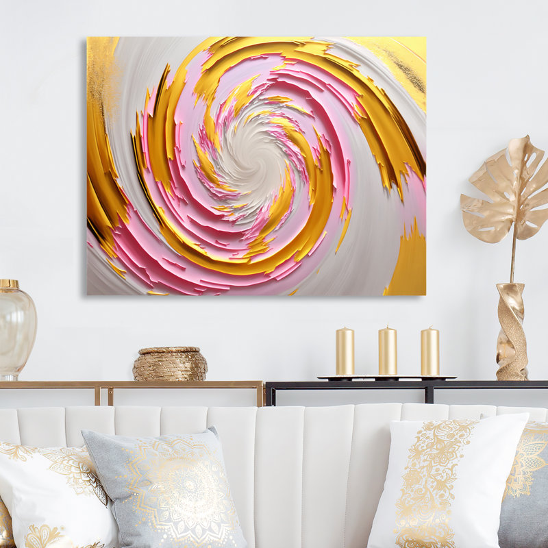 " Pink Watercolor Circular Abstract I " Painting Print, 12" H x 20" W x 1" D, Wrapped Canvas