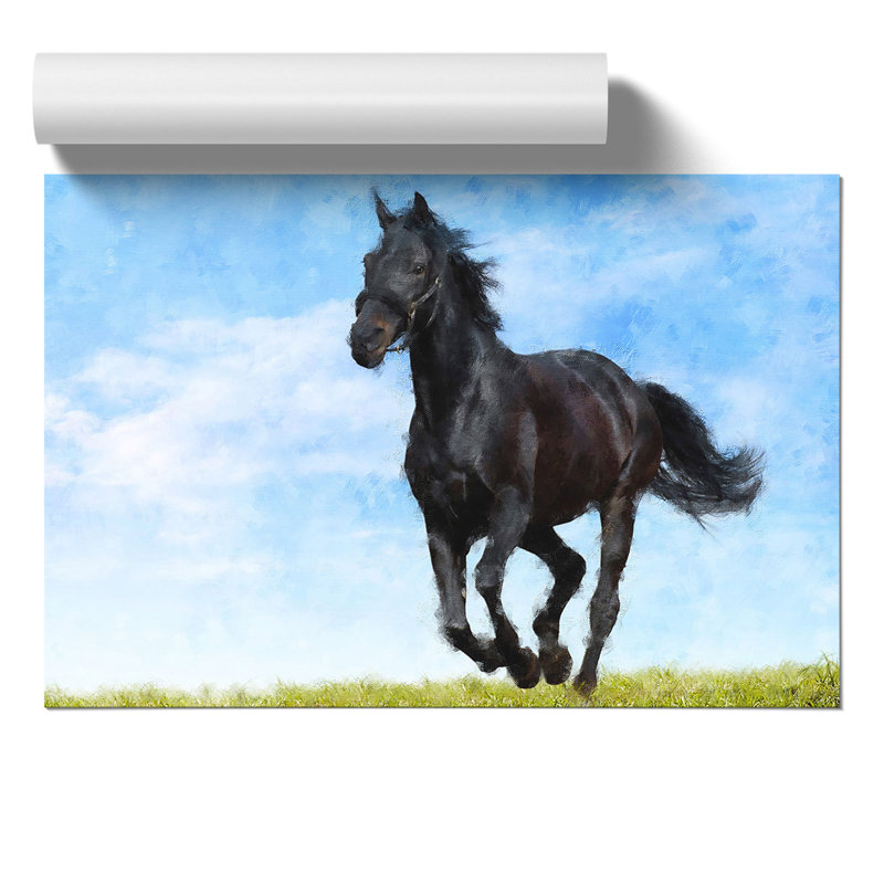 Black Horse Painting - Frameless Print, 30cm H x 42cm W x 0.1cm D