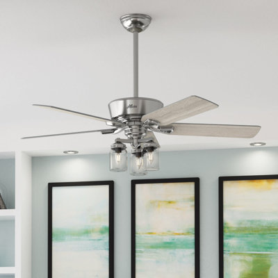 Devon Park 52" 5 - Blade Farmhouse Indoor Ceiling Fan with LED Mason Jar Lights and Handheld Remote