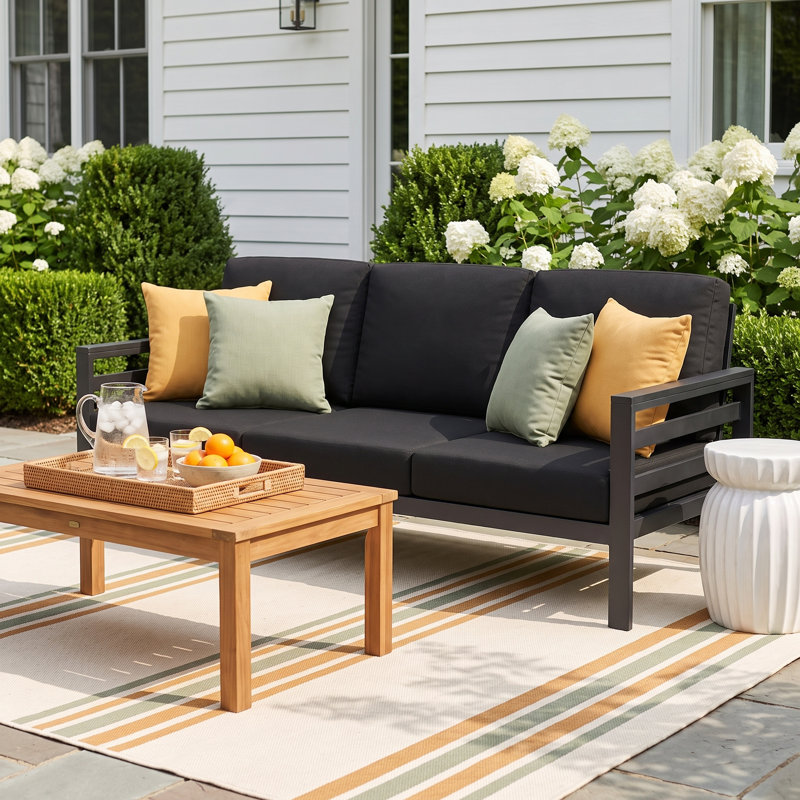 Townsend 80'' Wide Outdoor Patio Sofa with Sunbrella® Cushions, Canvas Black Sunbrella® Canvas, Coastal Grey