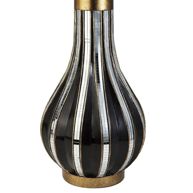 Tall Black and Gold Decorative Vase with Mosaic Glass Stripes