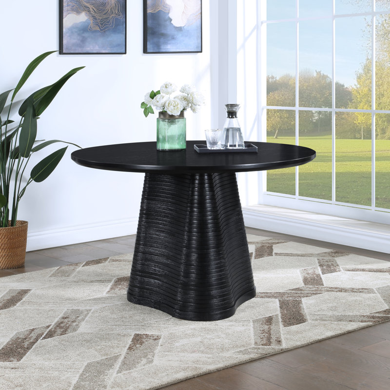 Table de salle à manger à piédestal en bois massif Izahia, Noir, noir, noir, noir