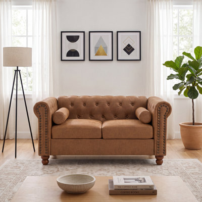 Jhosep 57.5'' Air Leather Faux Leather Loveseat with Nailhead