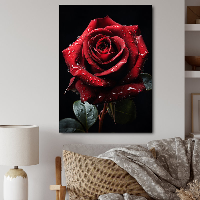 «Red Black Rose Elegance I», art mural sur toile florale, H 40 po x l 30 po x P 1,5 po, Toile tendue