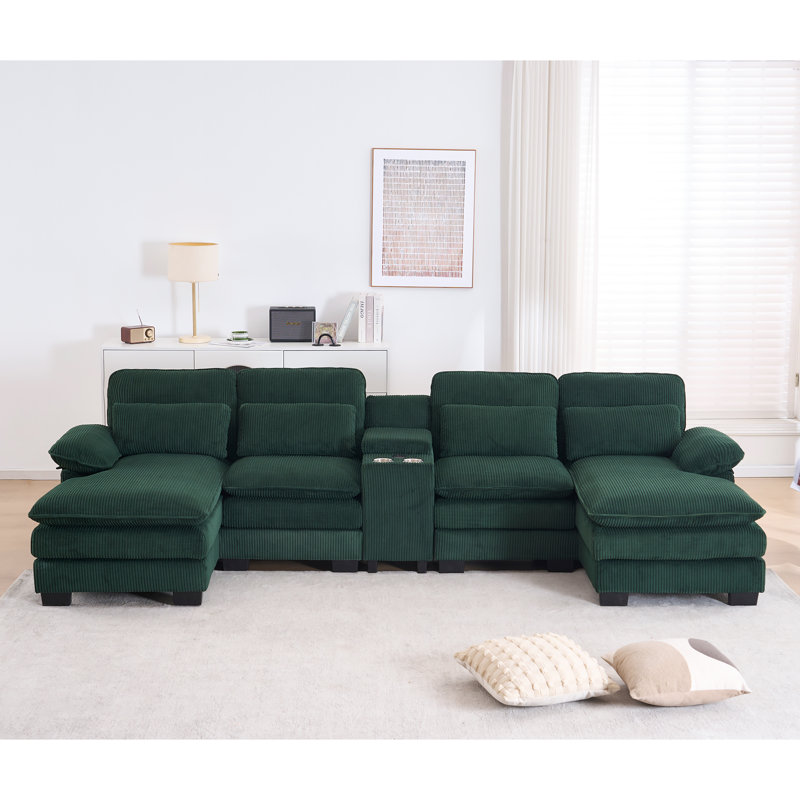 124'' U-shaped Sectional Sofa, 4-Seater Modular Sofa With Storage, Living Room Cloud Couch Sleeper Sofa Sectional With Chaise,With Console And USB 
