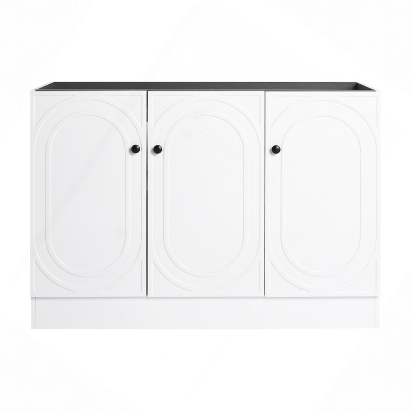 Meuble-lavabo de salle de bain autoportant - Portes d'armoire fermées - Sans lavabo, Blanc/Noir