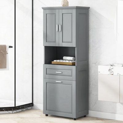 Tall Bathroom Cabinet with Laundry Basket