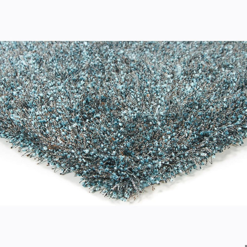 Belliveau Authentic Hand-Woven Handmade High Pile Modern Mixed-Media Blue, Brown & Black Shag Polyester Area Rug, Blue