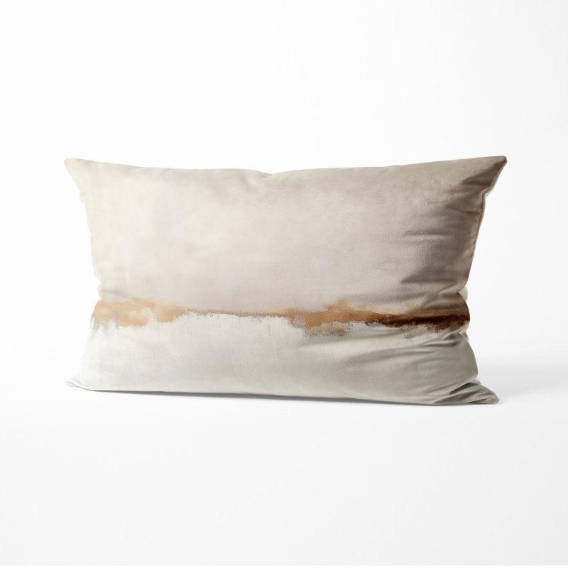 Coussin décoratif minimaliste - Coussin imprimé abstrait avec des lignes blanches et dorées, H 12 po x l 20 po