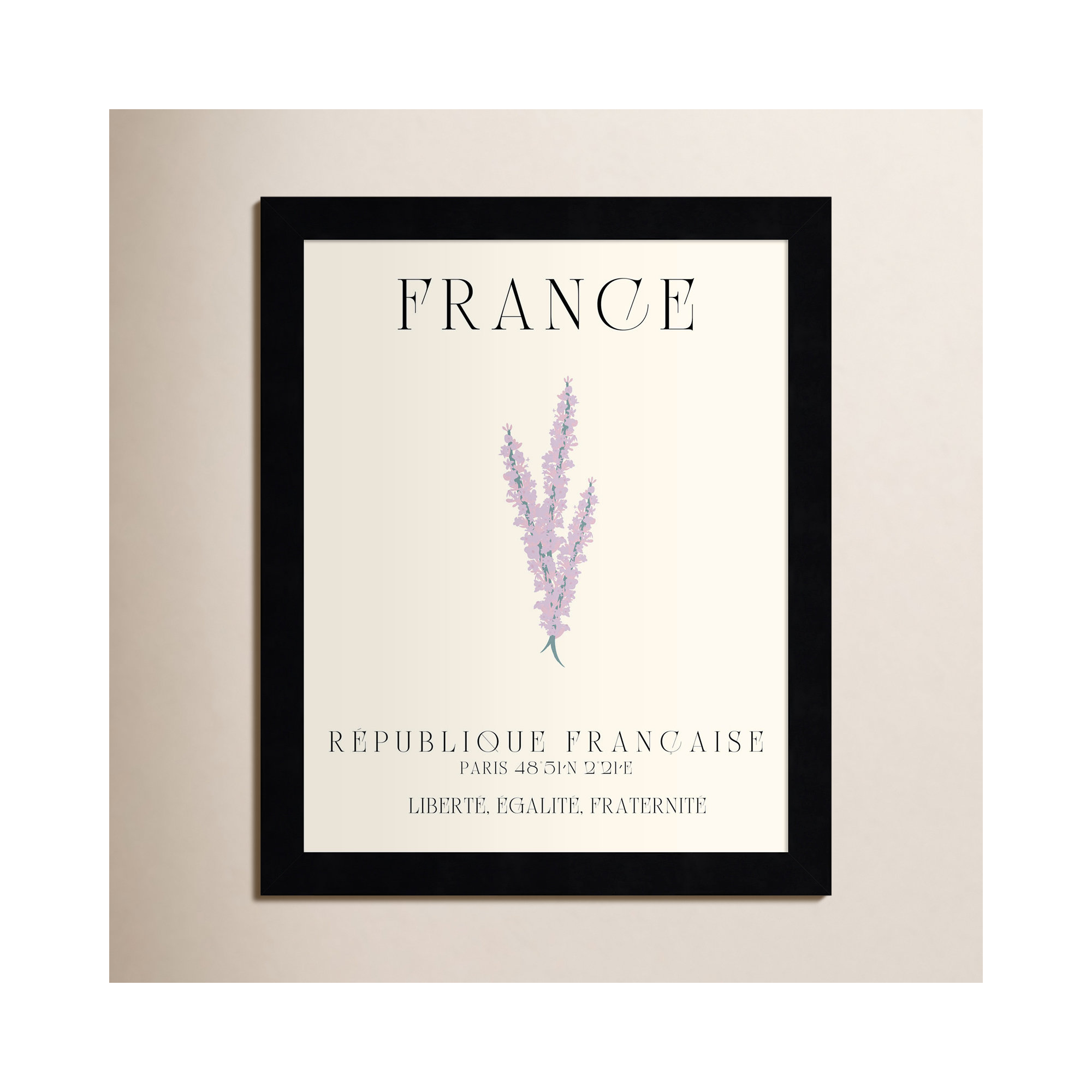 France Travel Poster French Lavender by Chayan Lewis, 11" W x 13" H x 1" D, Black Framed
