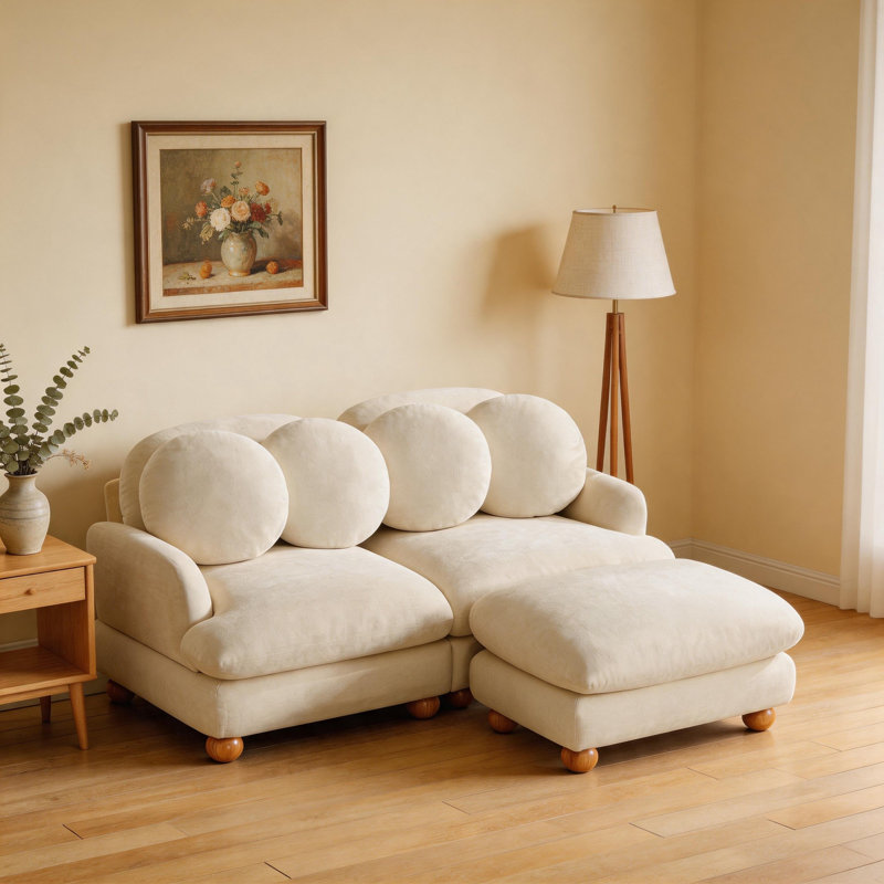 Causeuse en chenille 2 places avec repose-pieds, Beige
