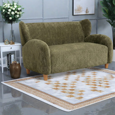 Modern Accent Chairs, 58 Inch Olive Chenille Curved Loveseat for Home