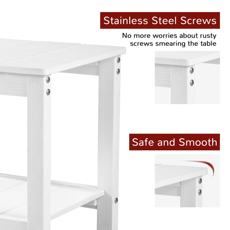 17.72 In. All Weather 2-tier Rectangular Hips Outdoor Side Table，white, White