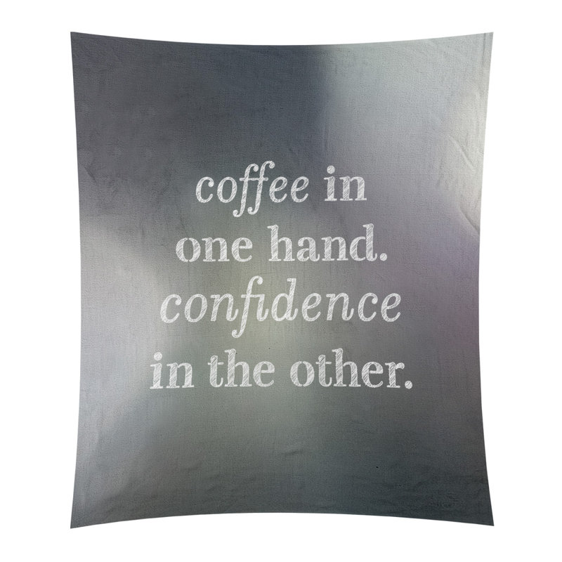 Tapisserie de polyester à citation de café et de confiance en polyester, H 80 po x l 68 po, Noir / blanc