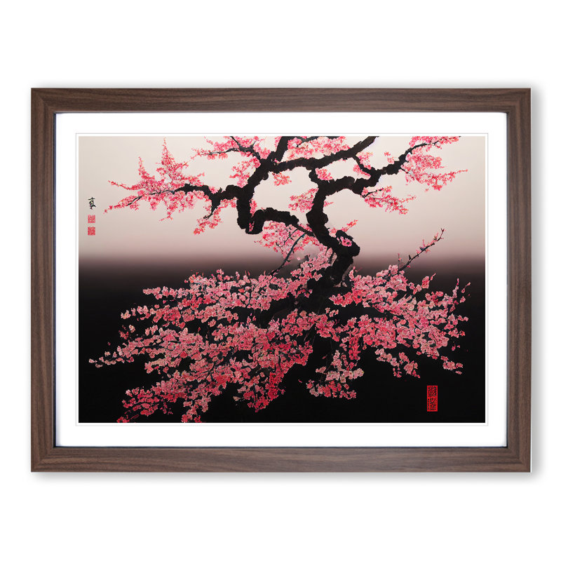 Japanese Cherry Blossom Tree - Single Picture Frame Print, 25cm H x 34cm W x 2cm D, Walnut