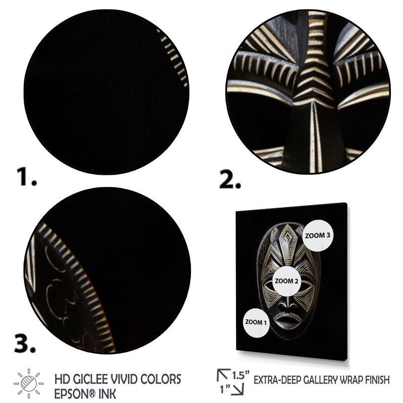 Masque africain traditionnel sur toile Ethnical Traditional, H 20 po x l 12 po x P 1 po, Cadre photo noir