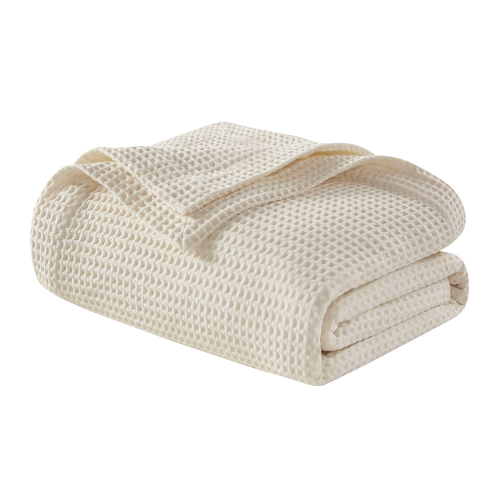 Waffle Weave Cotton Throw Blanket, King, Ivory