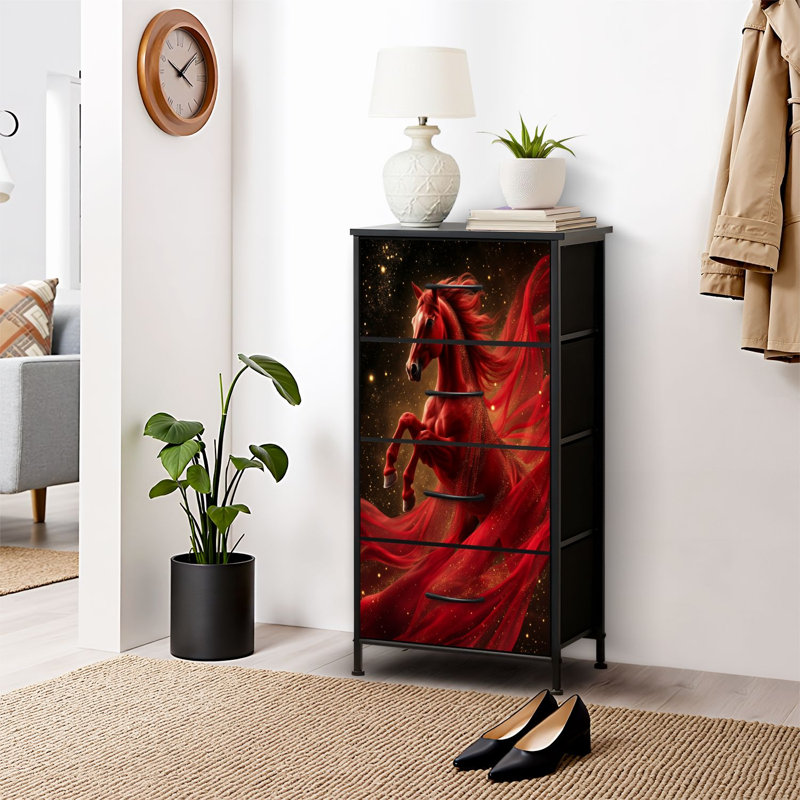 4 Drawer Dresser for Bedroom, Narrow Chest of Drawers, Wooden Top and Study Iron Frame 18"x37.5"-(WxH)