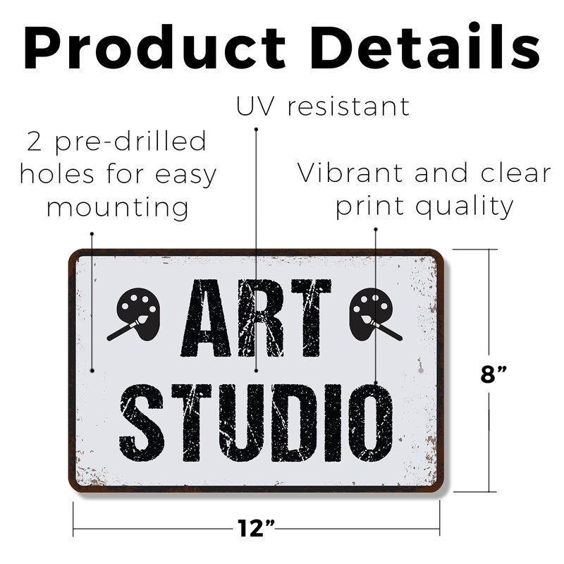 Enseigne en plastique 8 po x 12 po Art Studio