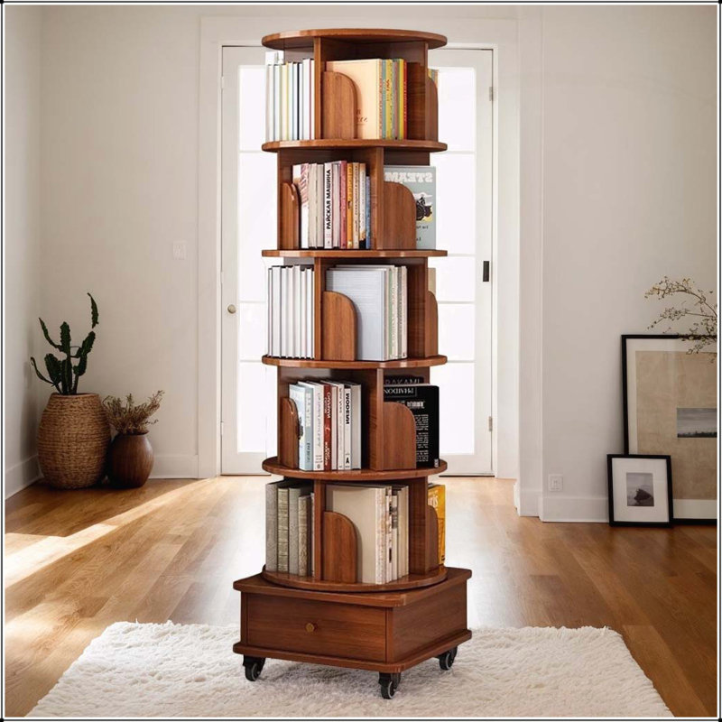Versatile Rotating Bookshelf for Various Rooms, Enhancing Storage and Organization, Walnut Brown