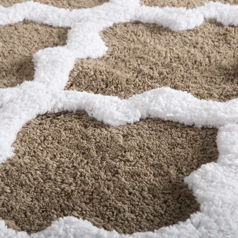 Lavish Home 2 Piece Bathroom Rug Set - 41x24.5 Inch and 34x21 Inch 100% Cotton Bath Mats with Textured Trellis Print for Elegant Bathroom Decor - Bath Rugs Non Slip Washable Bathmats