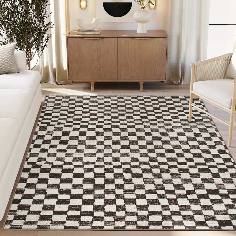 Tapis brun et crème à carreaux lavables Abani Rugs Tinina Collection VEN100A, 7 pi 9 po x 10 pi 2 po
