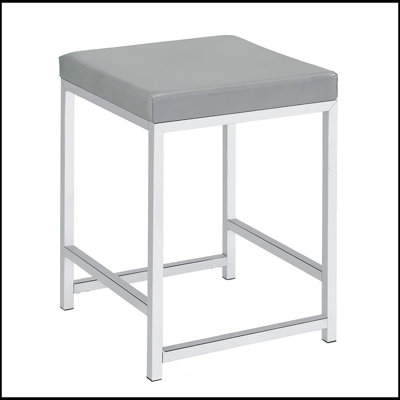 Light Grey Upholstered Square Vanity Stool