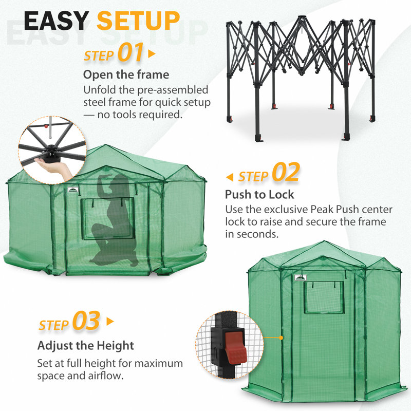 6.6 x 6.6 Ft Hexagon Outdoor Portable Walk-In Hobby Greenhouse, Flower House, Green