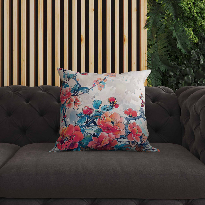 Coussin intérieur / extérieur Scarlet Wing Heaven, Bleu/rouge, Carré 16 po