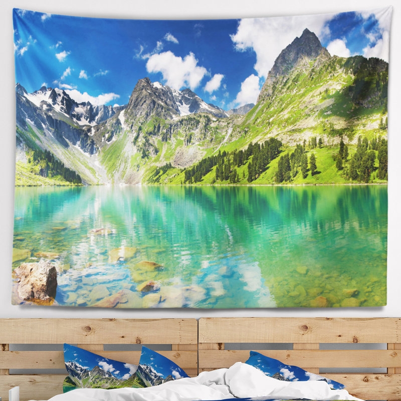 Photographie jour lumineux mountain lake tapestry, H 32 po x l 39 po