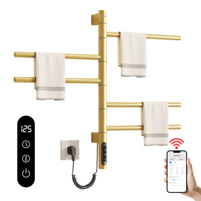 Porte-serviettes chauffant rotatif pour la salle de bain Sioyie Câblé, or