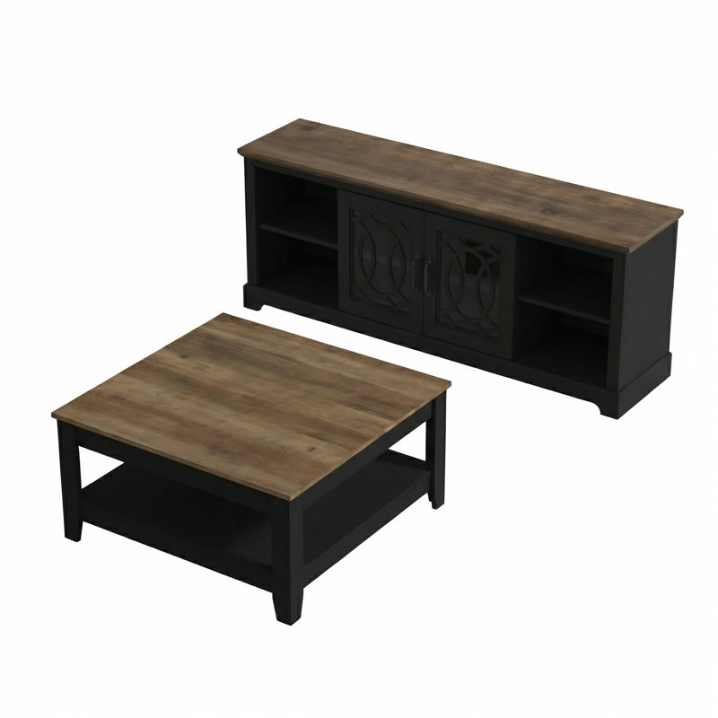 Weddel Basilico Modern 2 Piece Living Room Media And Coffee Table Set, Black