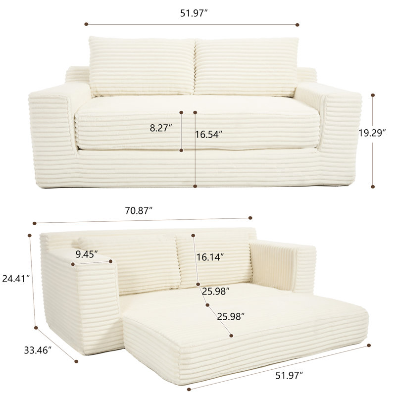Velours côtelé convertible beige avec cadre en acier et mousse viscoélastique, sans assemblage, idéal pour les petits appartements Mousse 2 en 1, cadre renforcé, tissu, assemblage à la maison