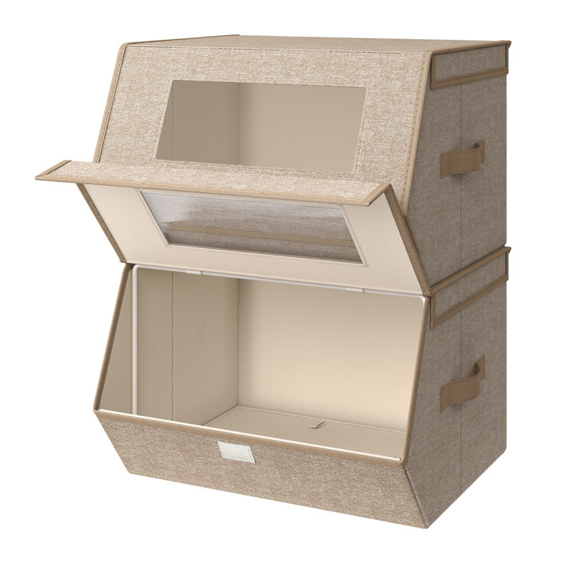 Stackable Storage Bins Set Of 2, Storage Boxes With Lids And Windows, Non-Woven Fabric Closet Organizers With Magnetic Closures, Side Handles