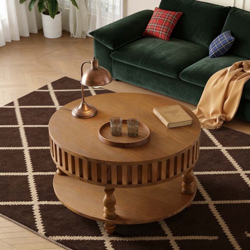 Pieds en bois massif avec couvercle rabattable pour table basse Farmhouse, Noyer brun