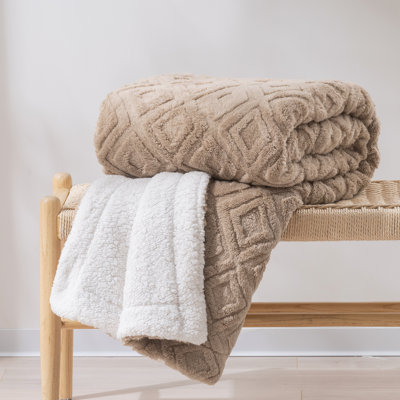 Jacquard Boho Weighted Throw Blanket - Soft Sherpa Fleece Blanket for Couch & Bed, Diamond Pattern Boho Throw Blankets