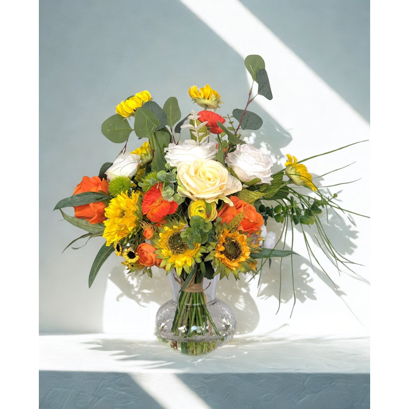 Sunflower and Rose Mixed Arrangement in Vase