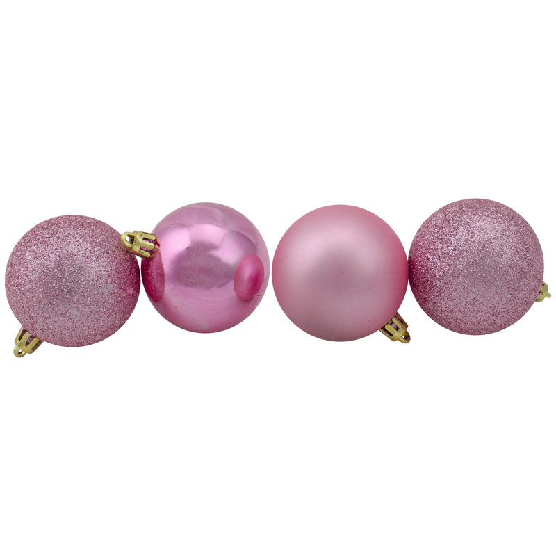 Boules de Noël à 4 finitions incassables 60 carats de couleur rose bonbon 2,5 po (60mm)