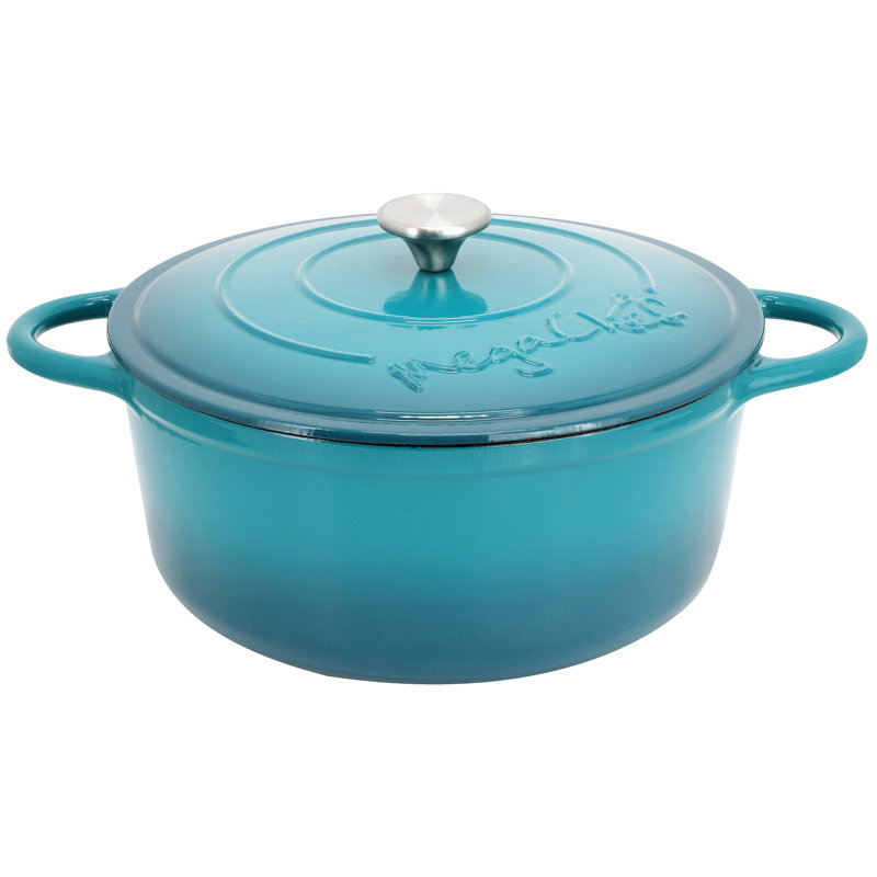 MegaChef 6.35 Quart Round Enameled Cast Iron Dutch Oven with Self Basting Lid, Light Blue
