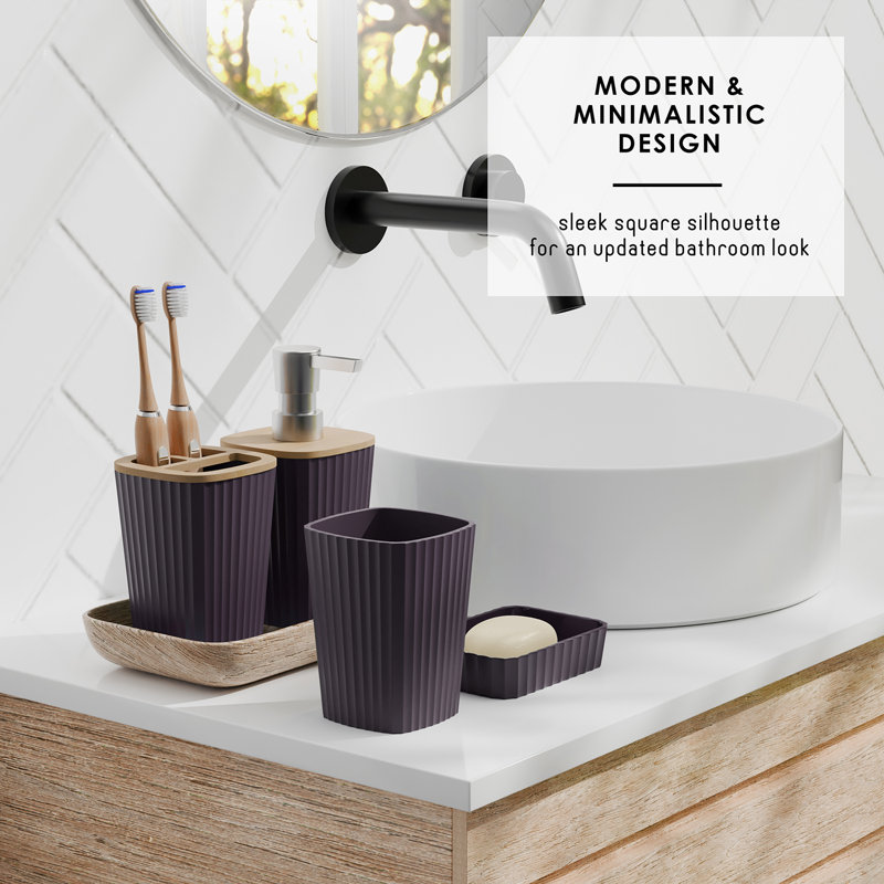 Purple Bamboo-Inspired 20-Piece Bathroom Accessory Set