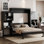 Grand lit escamotable avec bureau, coiffeuse et armoires, espresso