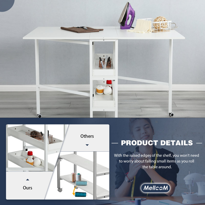 57.5'' x 35.5'' Foldable Craft Table with Wheels