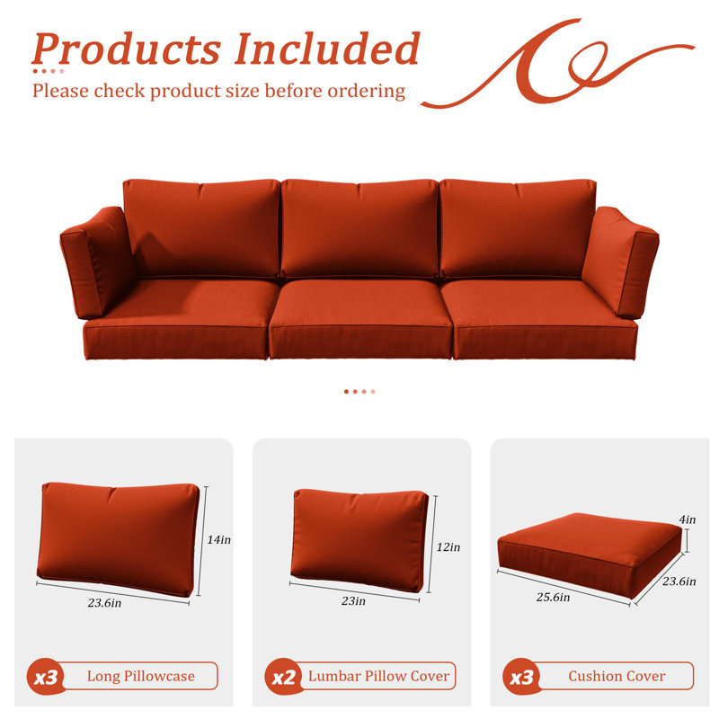 Ensemble de housses de coussin d'extérieur 8 pièces Cartert pour coussins d'extérieur et meubles de patio , Orange
