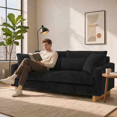 Comfortable Corduroy Sofa Couch - Modern Design Loveseat With Lumbar & Square Pillows
