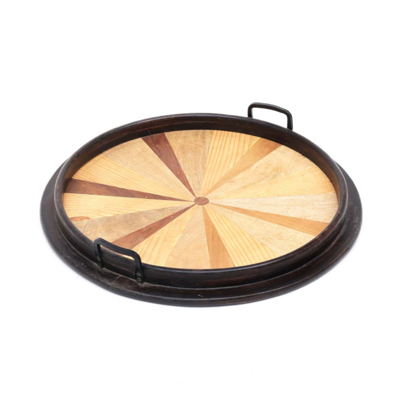 Handmade Wooden Round Tray for Décor and Serving, 23.5 Inch Diameter, Combining Aesthetic Appeal and Functionality