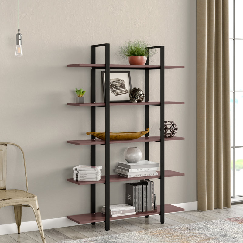 Aadrit 119.9cm W Metal Etagere Bookcase, Cherry/Black