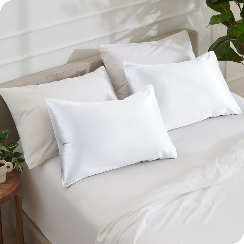 Ensemble de taie d'oreiller en satin de polyester doux, Blanc, Taies d’oreiller standards